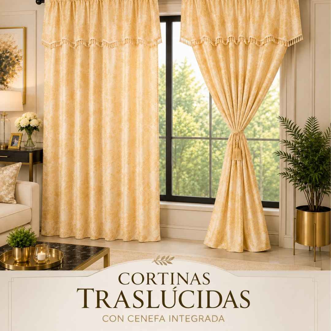 Cortinas Traslúcidas con Cenefa Integrada 280 x 220 cm – 2 Paneles